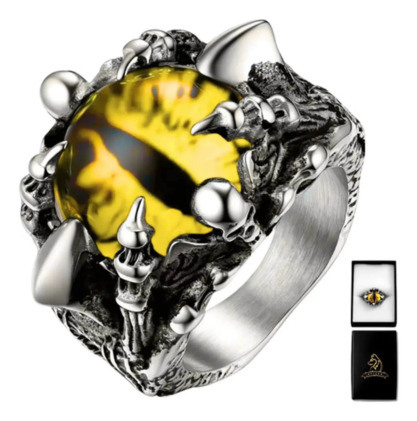 Anillo Color Plata Ojo Dragón Cráneo Acero Inoxidable Hombre 1