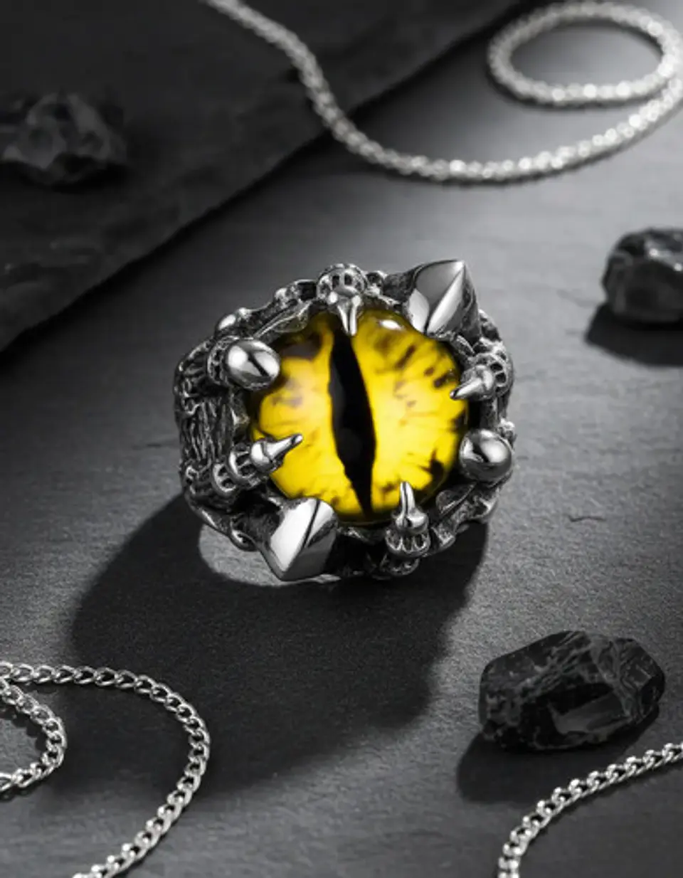 Anillo Color Plata Ojo Dragón Cráneo Acero Inoxidable Hombre 5