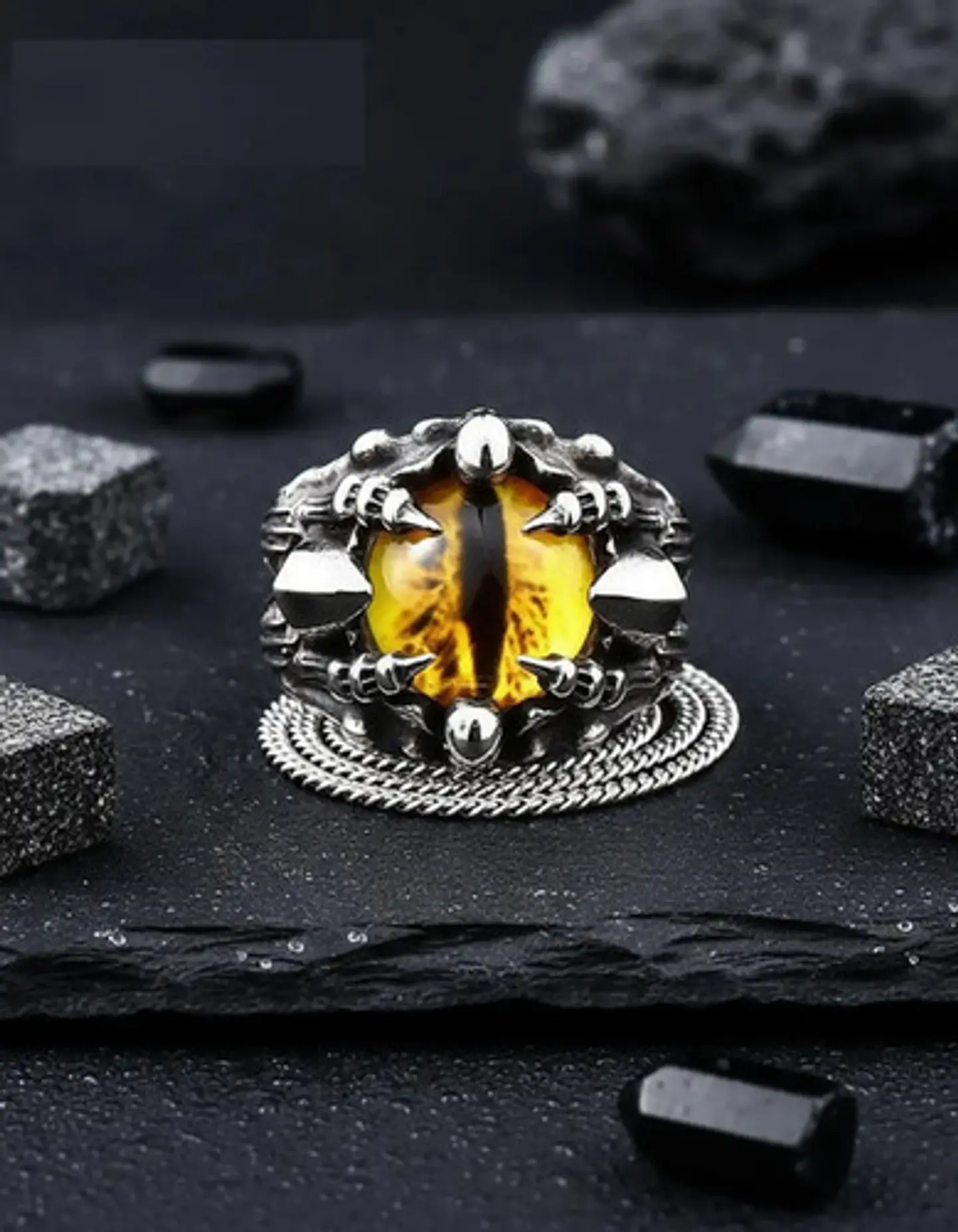 Anillo Color Plata Ojo Dragón Cráneo Acero Inoxidable Hombre 6