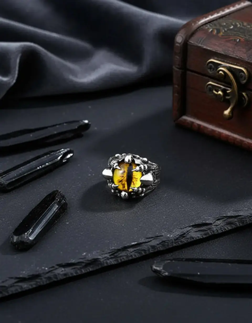 Anillo Color Plata Ojo Dragón Cráneo Acero Inoxidable Hombre 7