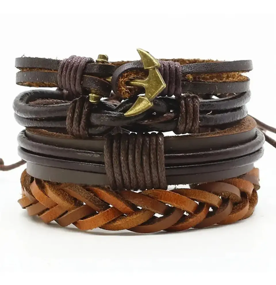 Manilla Pulsera Brazalete Cuentas Cuero Hombre Mujer Moda 1