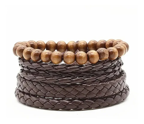 Manilla Pulsera Brazalete Cuentas Cuero Hombre Mujer Moda