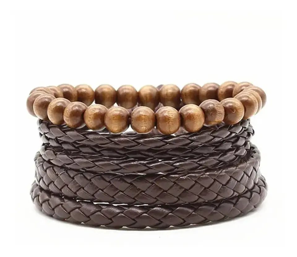 Manilla Pulsera Brazalete Cuentas Cuero Hombre Mujer Moda 2
