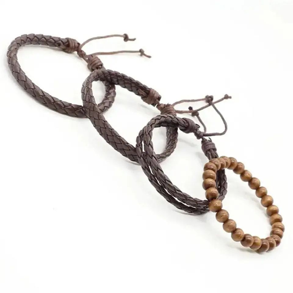 Manilla Pulsera Brazalete Cuentas Cuero Hombre Mujer Moda 3