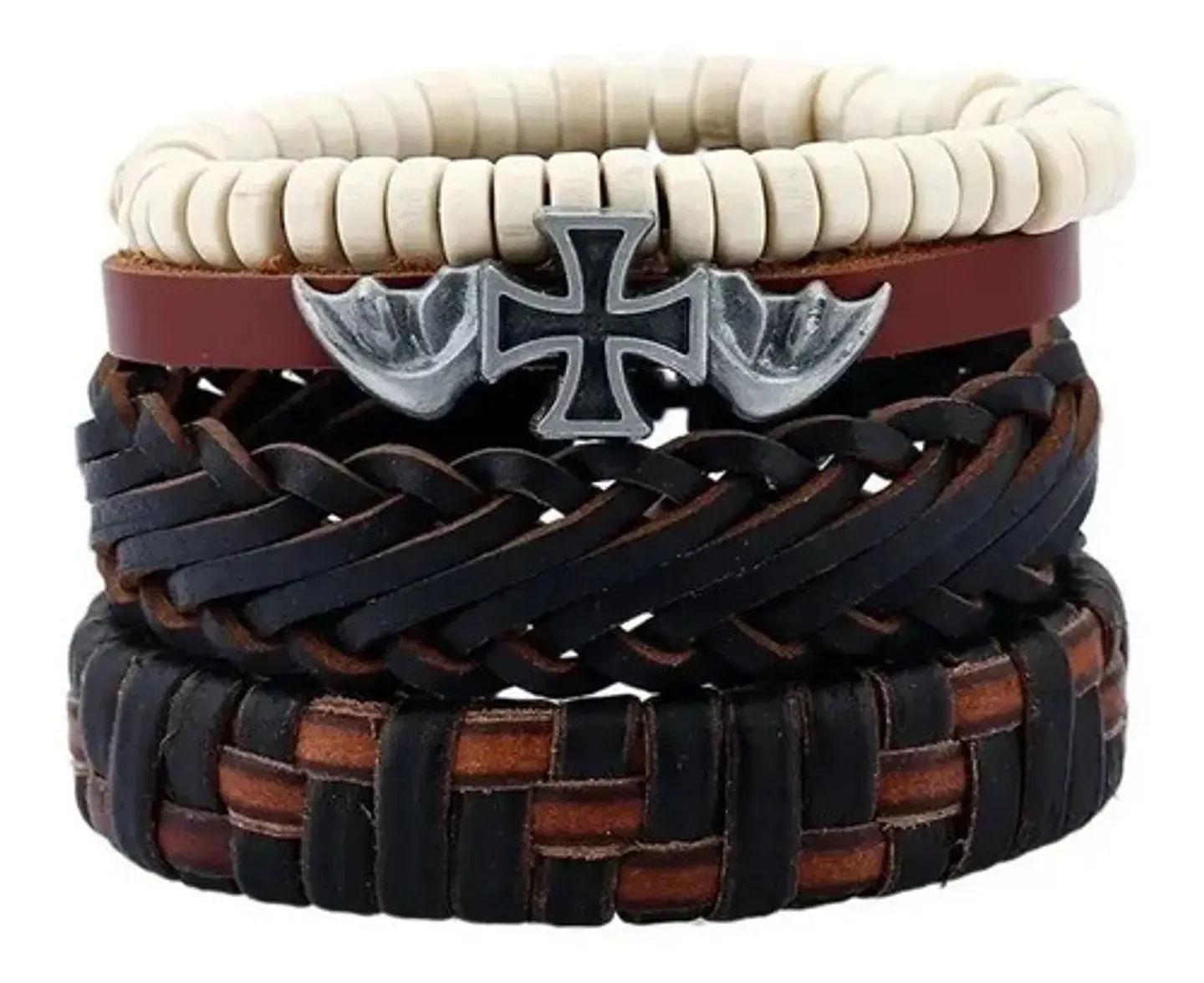 Manilla Pulsera Brazalete Cuentas Cuero Hombre Mujer Moda 6