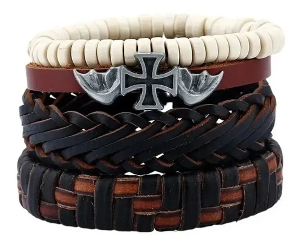 Manilla Pulsera Brazalete Cuentas Cuero Hombre Mujer Moda 6