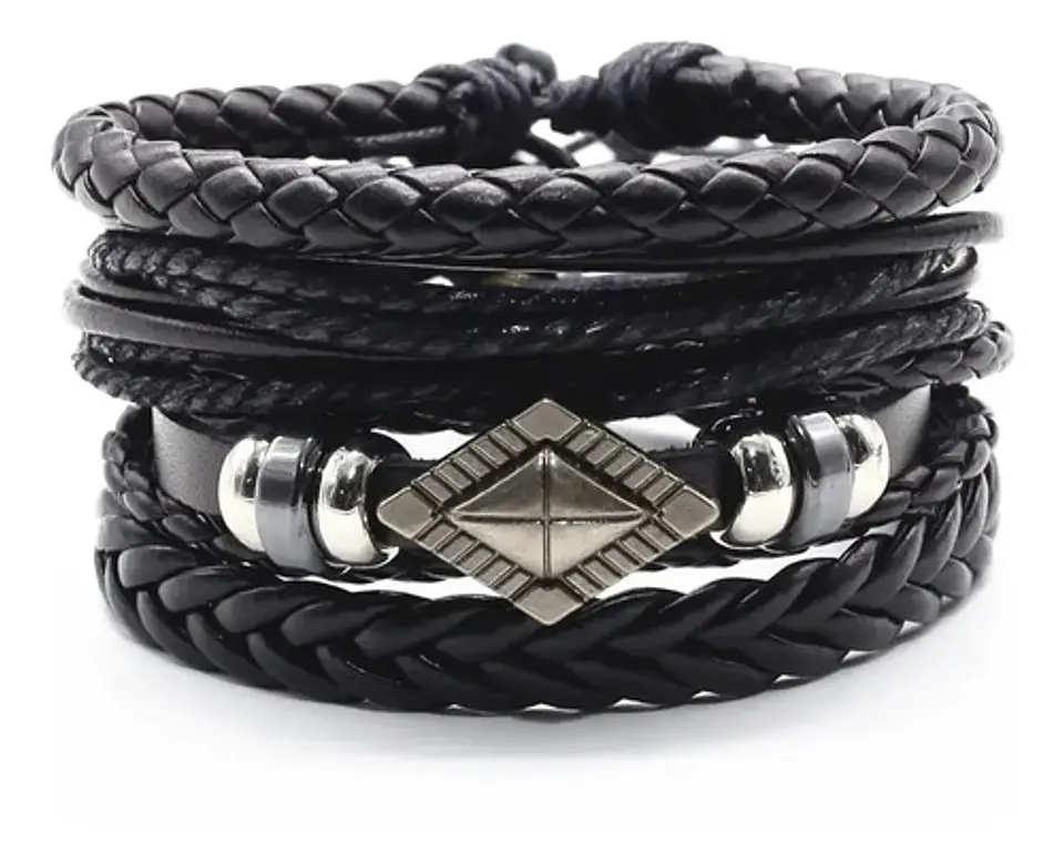 Manilla Pulsera Brazalete Cuentas Cuero Hombre Mujer Moda 8