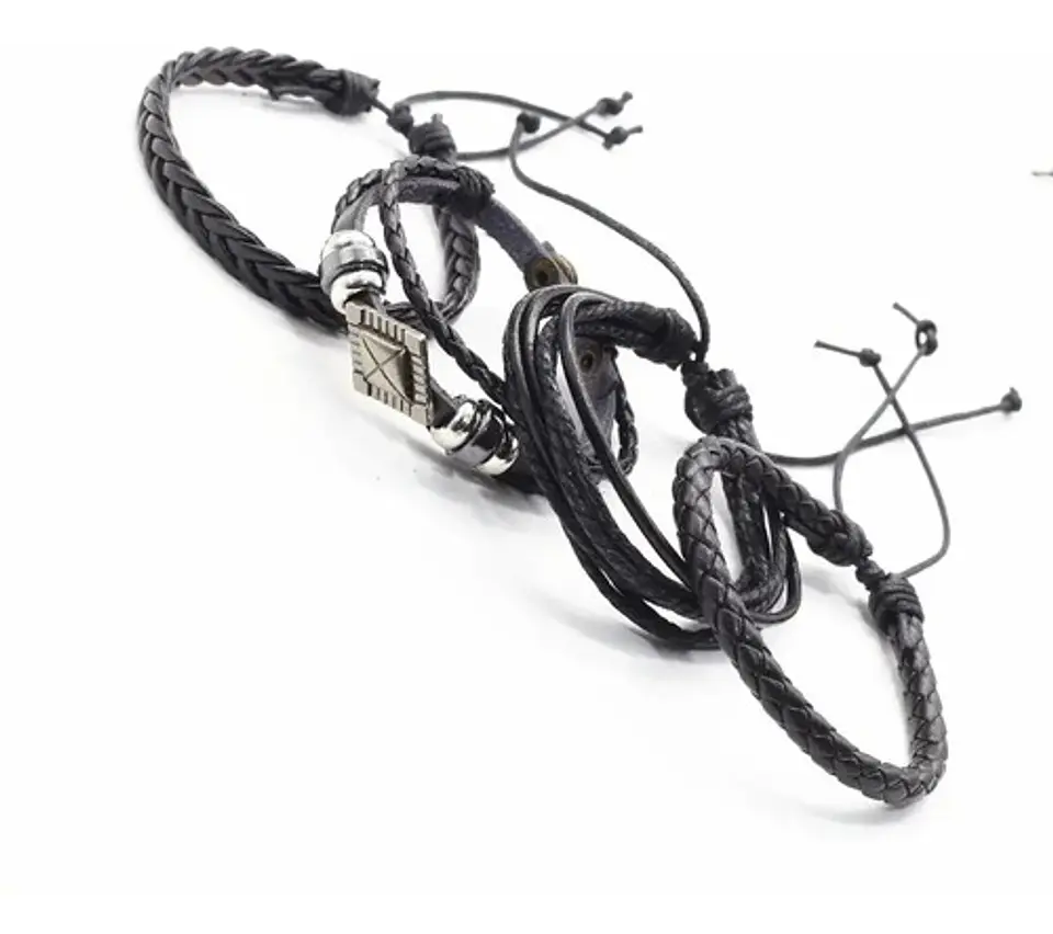Manilla Pulsera Brazalete Cuentas Cuero Hombre Mujer Moda 9