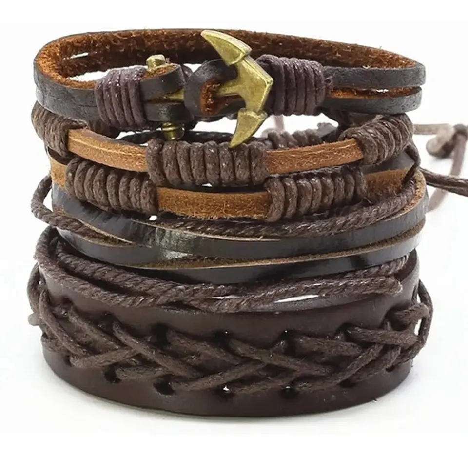 Manilla Pulsera Brazalete Cuentas Cuero Hombre Mujer Moda 12