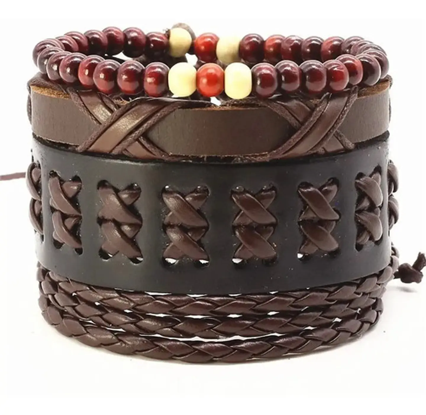 Manilla Pulsera Brazalete Cuentas Cuero Hombre Mujer Moda 14