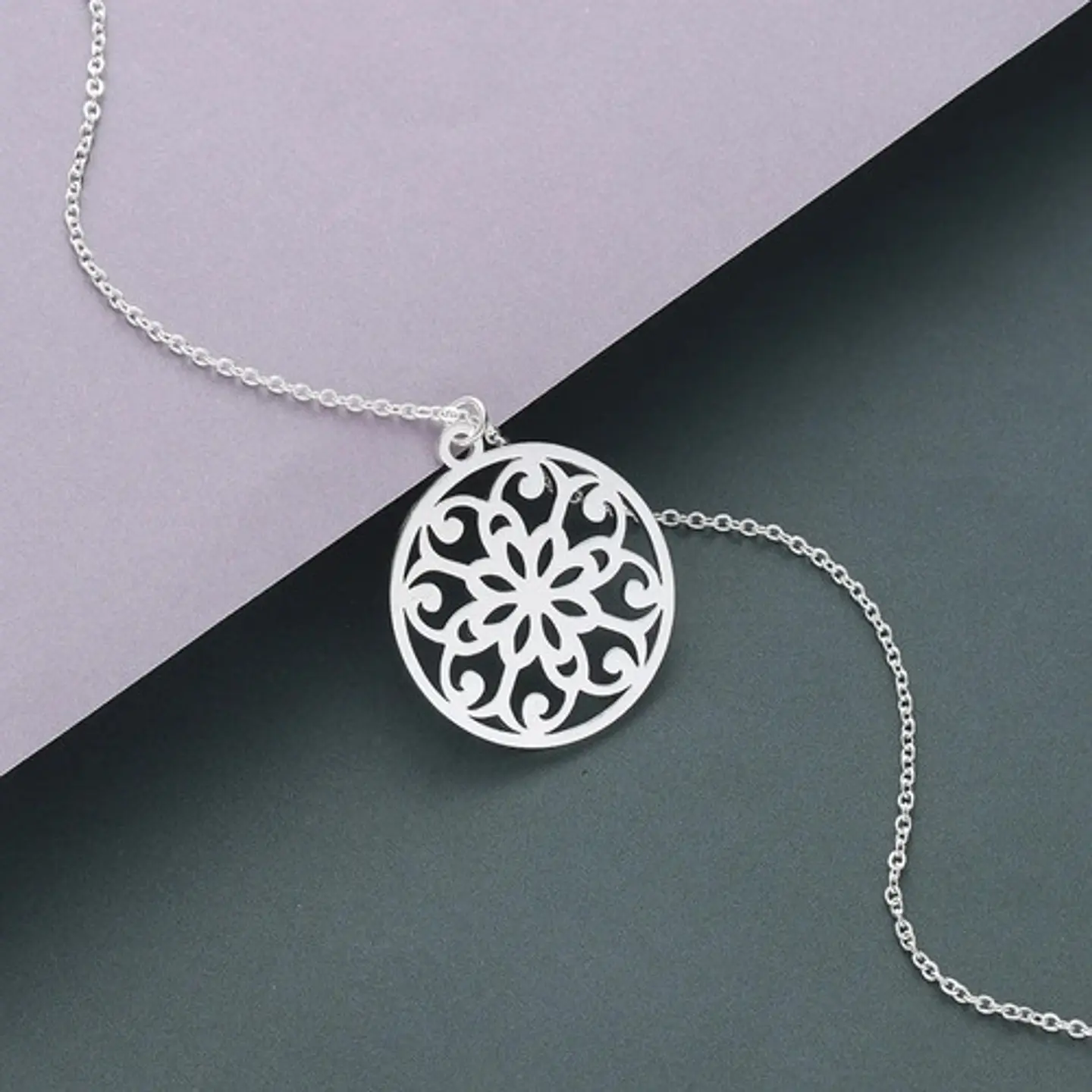 Collar Acero Inoxidable Color Plata Mandala Budismo Mujer 5