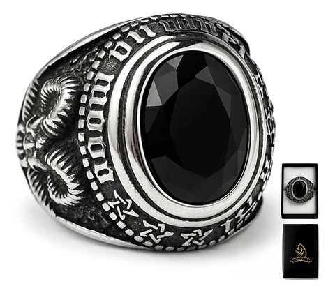 Anillo Acero Inoxidable Piedra Iluminati Cráneo Biker Hombre