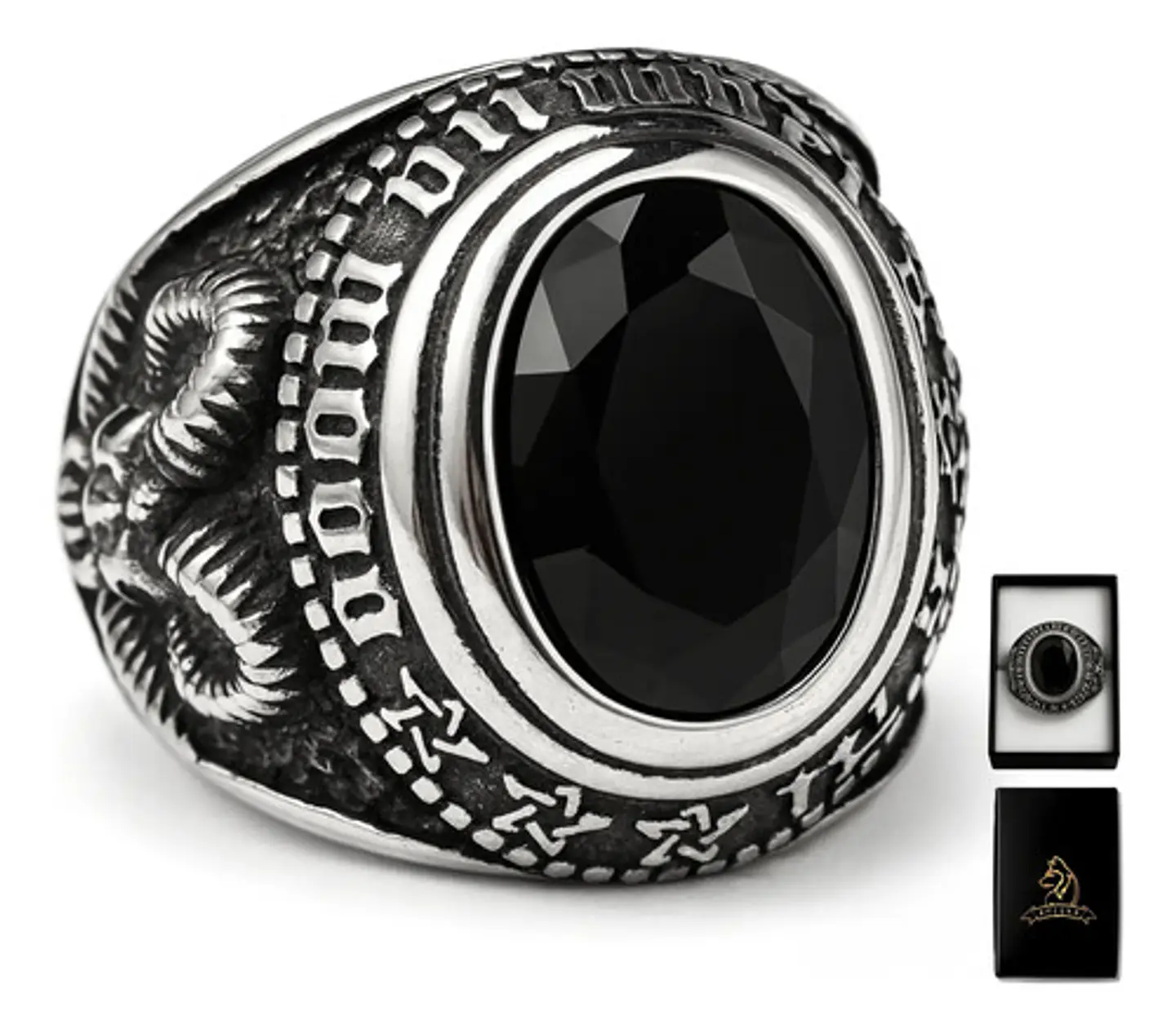 Anillo Acero Inoxidable Piedra Iluminati Cráneo Biker Hombre 1