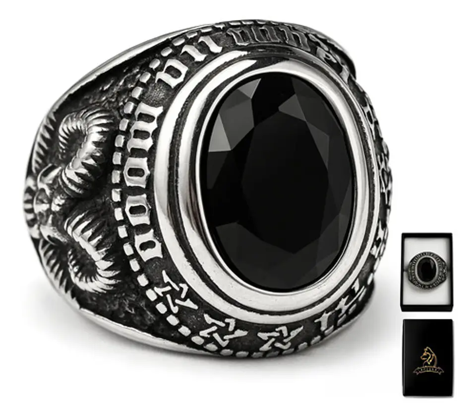 Anillo Acero Inoxidable Piedra Iluminati Cráneo Biker Hombre 1