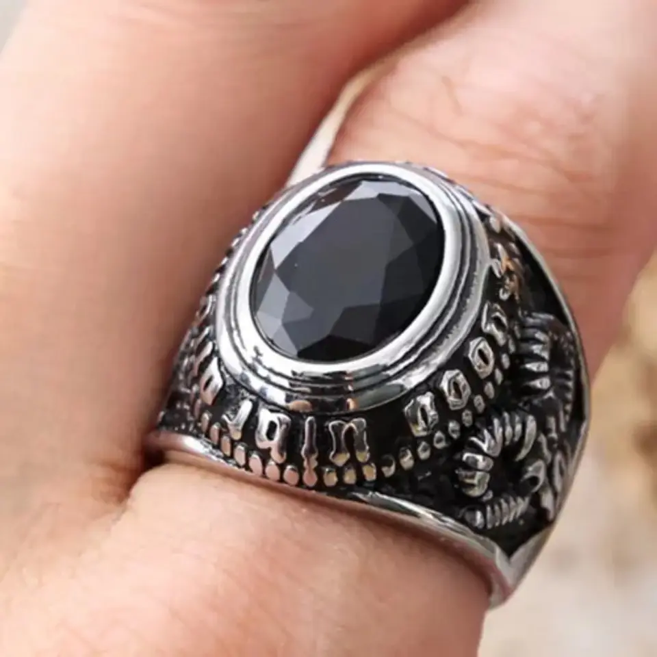 Anillo Acero Inoxidable Piedra Iluminati Cráneo Biker Hombre 5