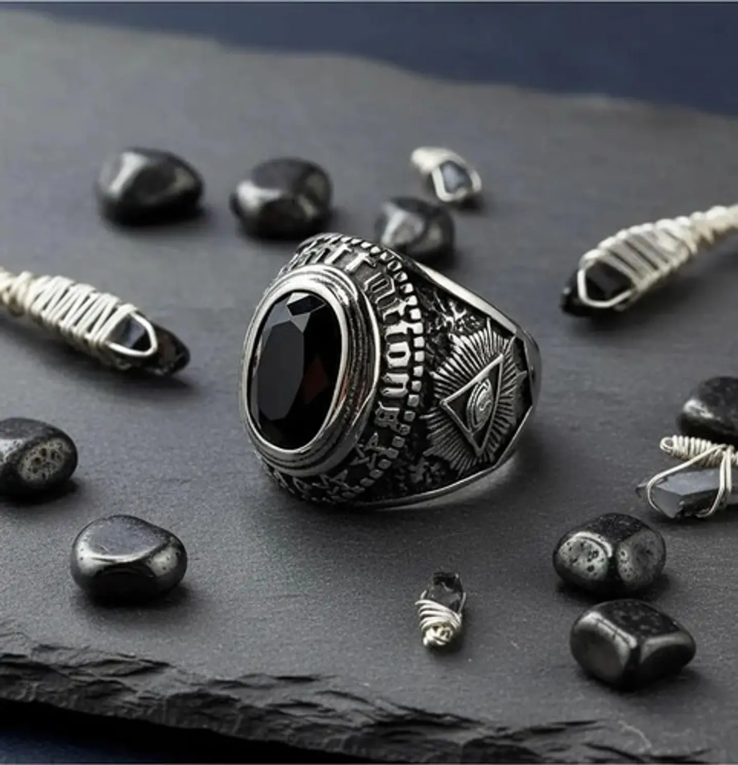 Anillo Acero Inoxidable Piedra Iluminati Cráneo Biker Hombre 6