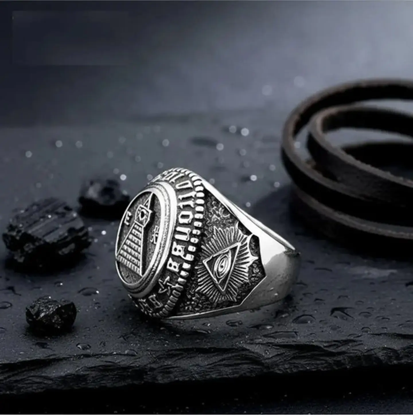 Anillo Acero Inoxidable Piedra Iluminati Cráneo Biker Hombre 10