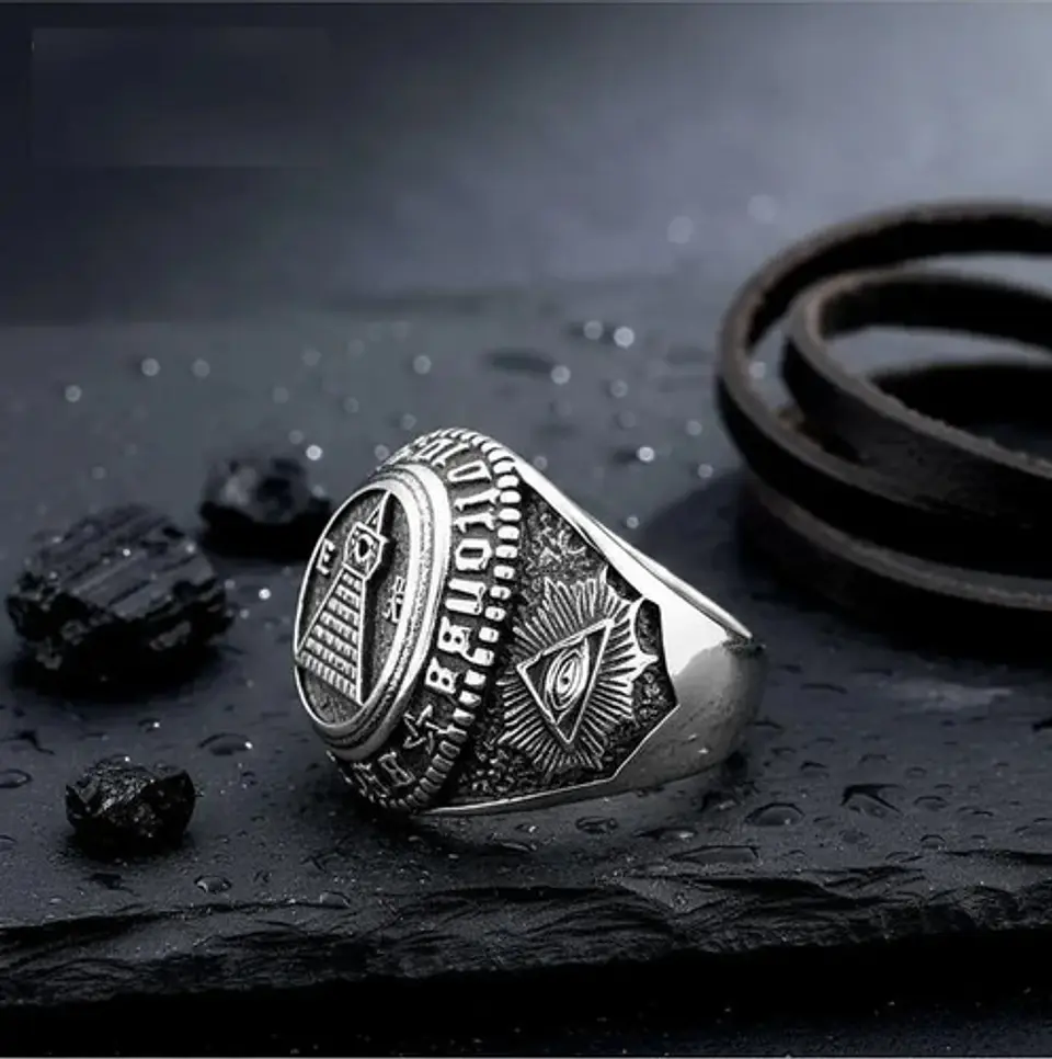 Anillo Acero Inoxidable Piedra Iluminati Cráneo Biker Hombre 10