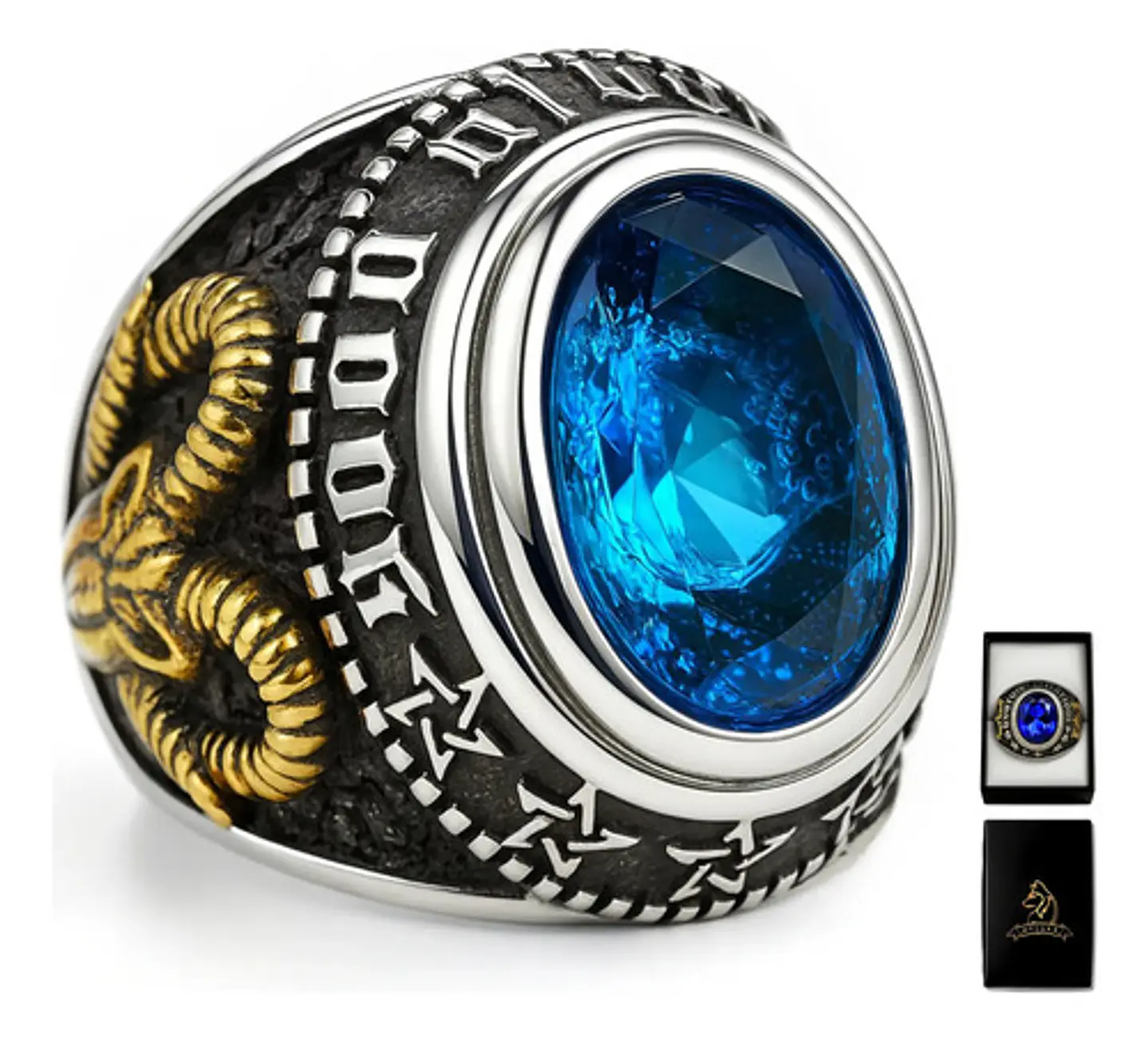 Anillo Acero Inoxidable Piedra Iluminati Cráneo Biker Hombre 11
