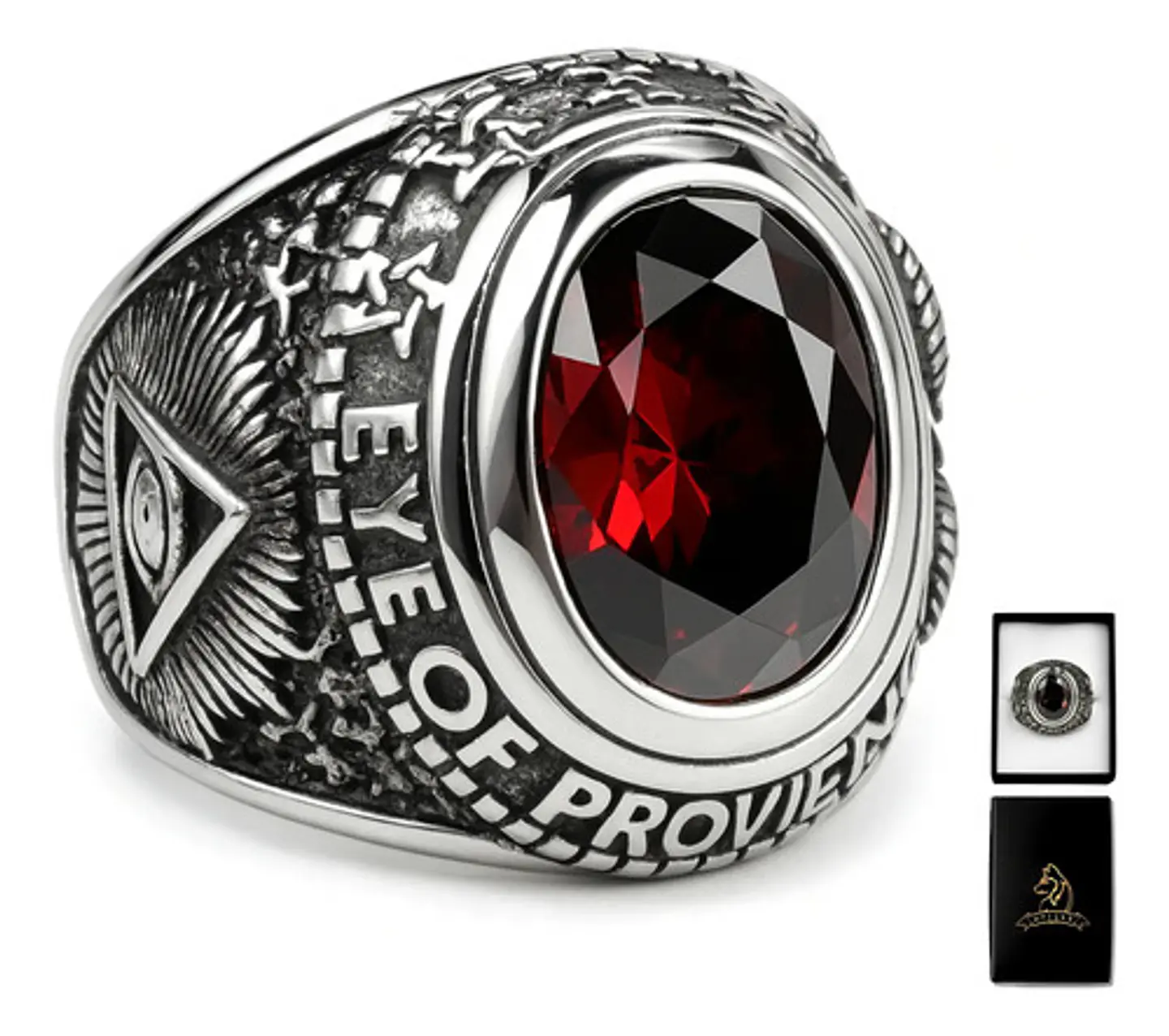 Anillo Acero Inoxidable Piedra Iluminati Cráneo Biker Hombre 17