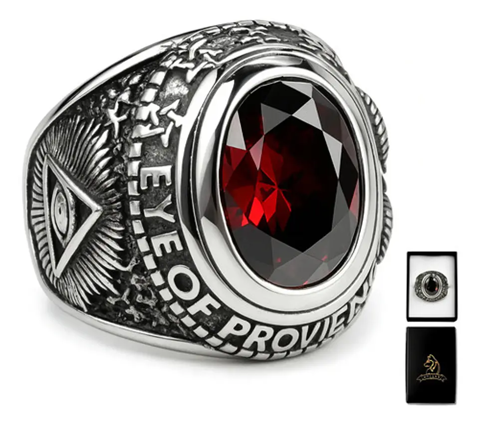 Anillo Acero Inoxidable Piedra Iluminati Cráneo Biker Hombre 17