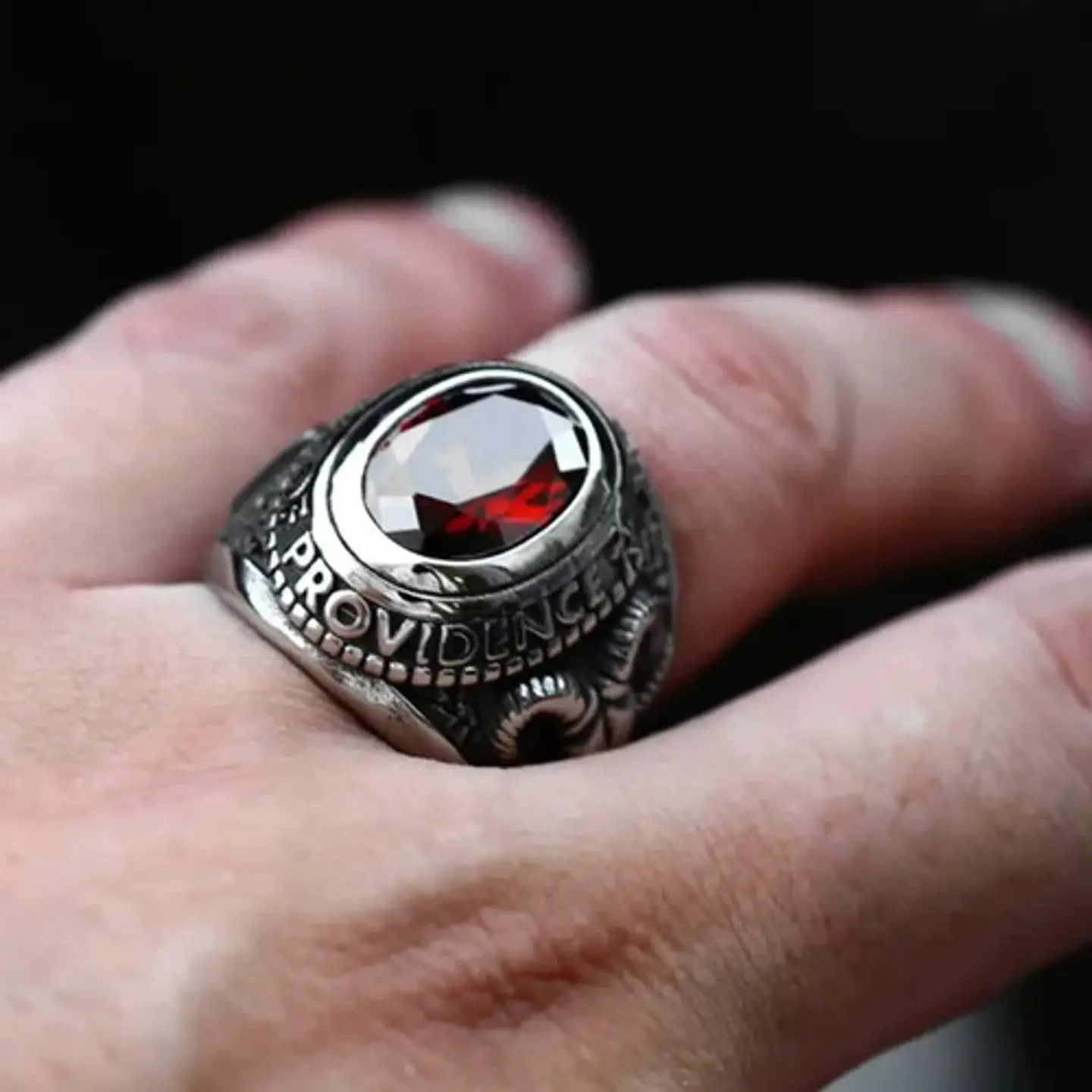 Anillo Acero Inoxidable Piedra Iluminati Cráneo Biker Hombre 19