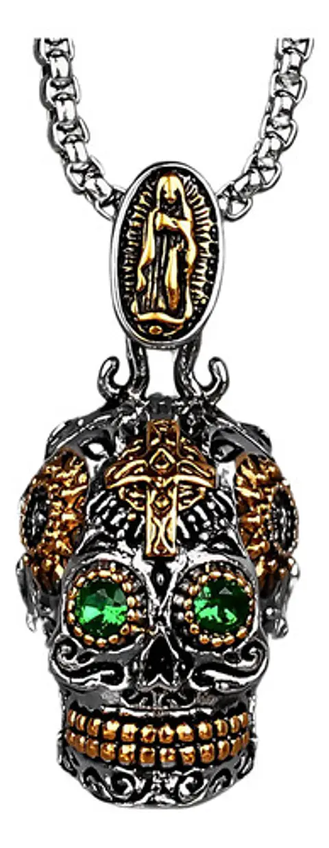 Collar Colgante Cruz Gótico Cráneo Acero Inoxidable Hombre