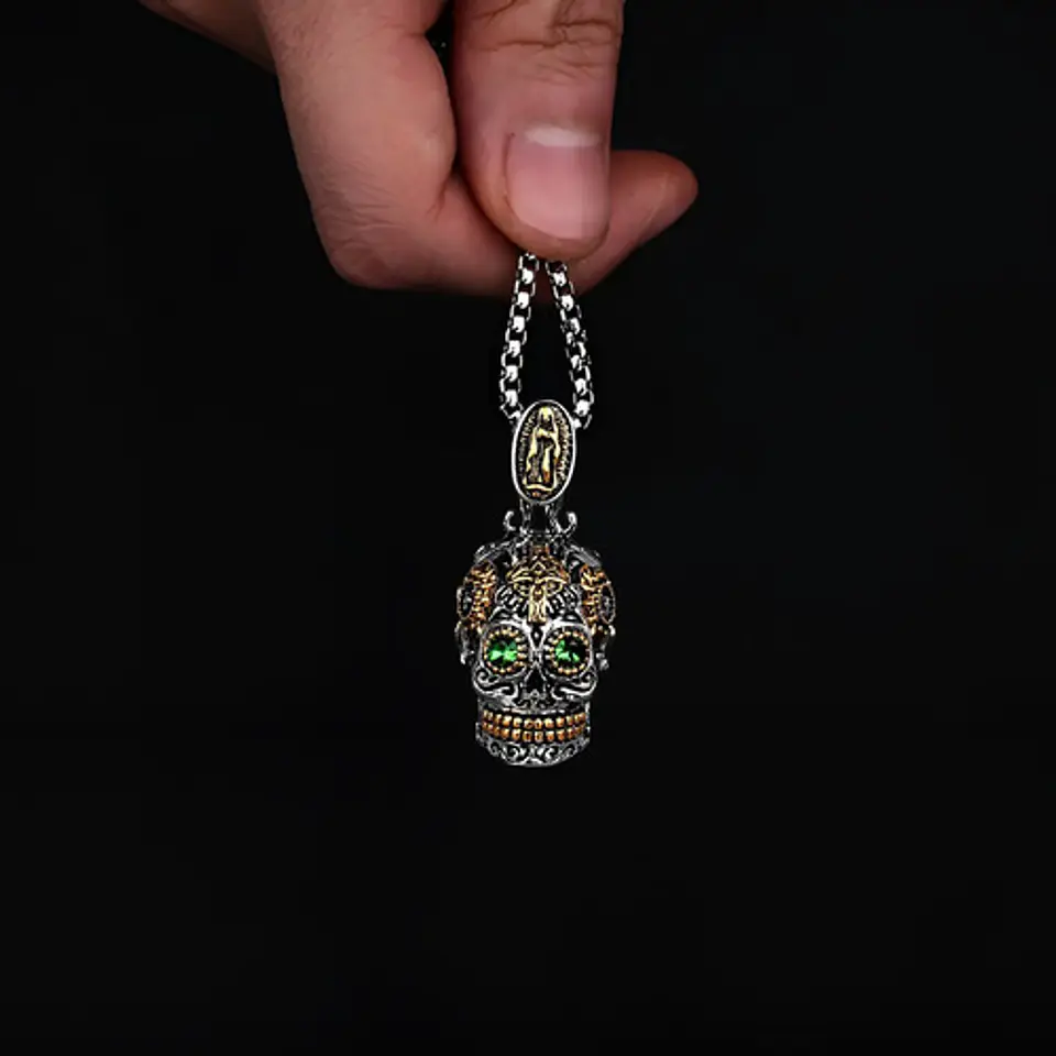 Collar Colgante Cruz Gótico Cráneo Acero Inoxidable Hombre 4