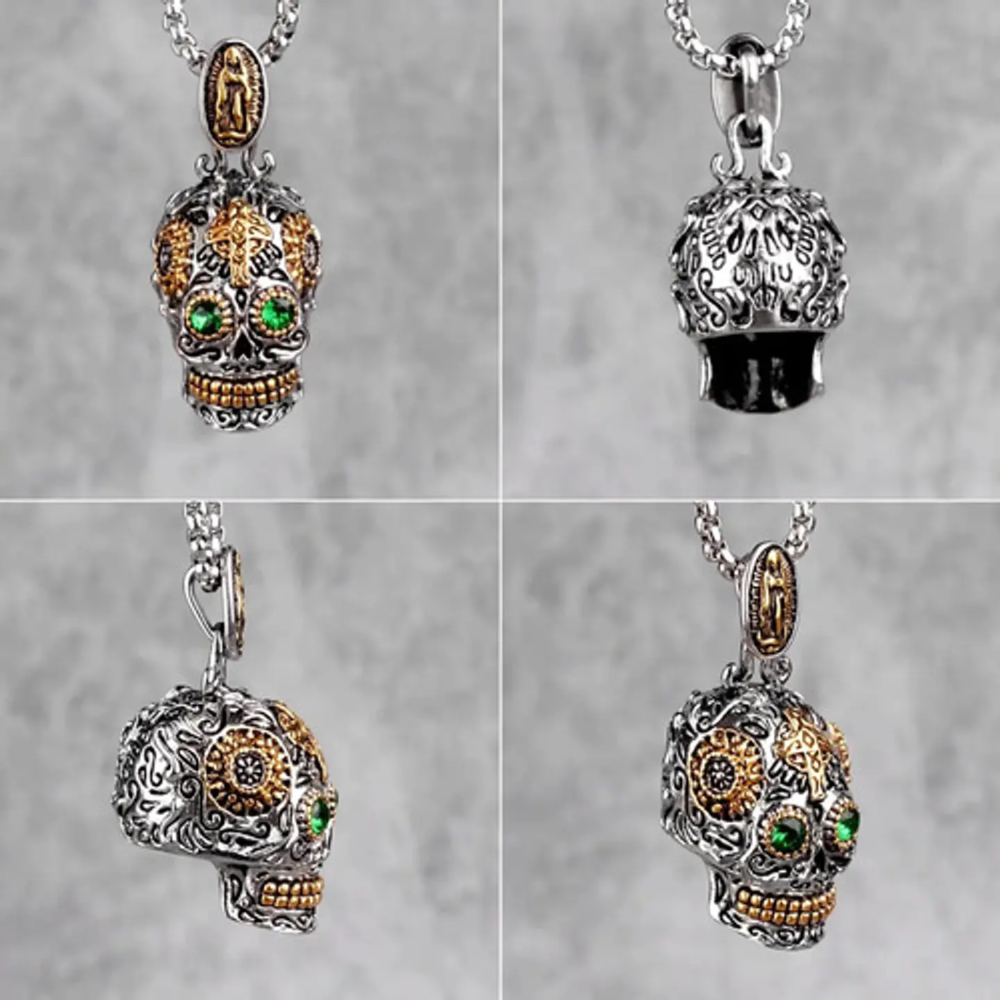 Collar Colgante Cruz Gótico Cráneo Acero Inoxidable Hombre 9
