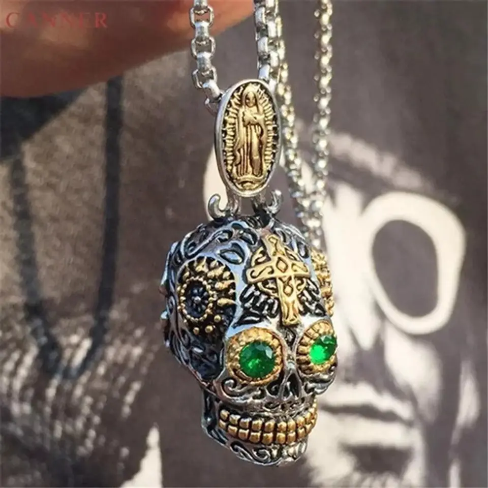Collar Colgante Cruz Gótico Cráneo Acero Inoxidable Hombre 10