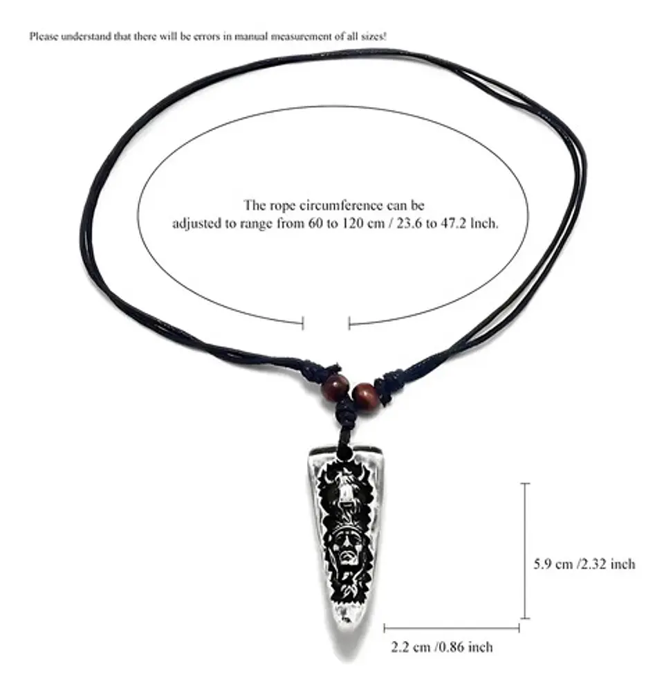 Collar Colgante Cuero Colmillo Jefe Indio Tribu Hombre Mujer 2
