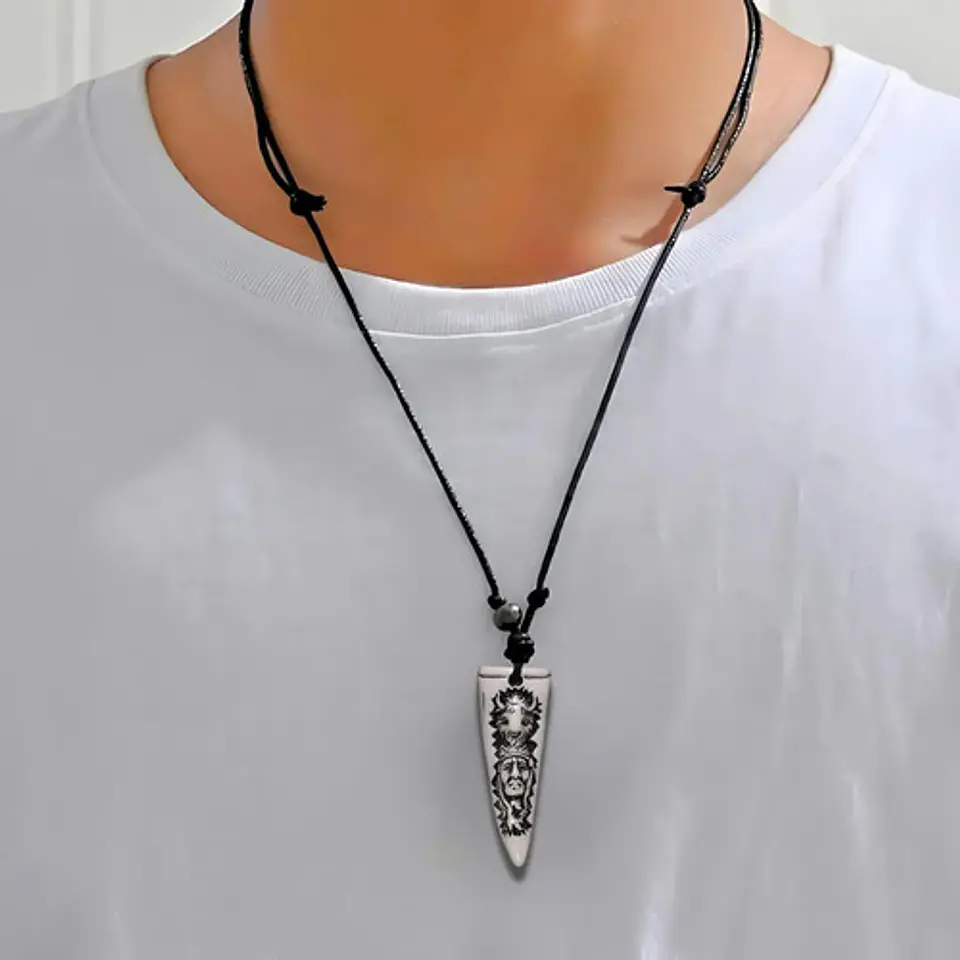 Collar Colgante Cuero Colmillo Jefe Indio Tribu Hombre Mujer 4