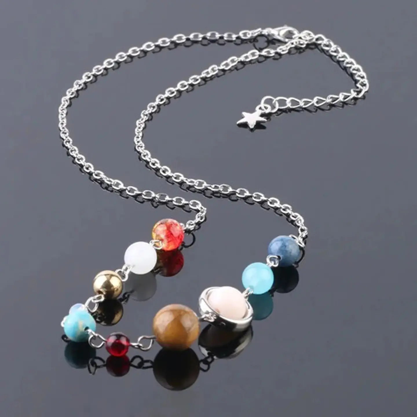 Collar Planetas Sistema Solar Galaxi Piedras Naturales Mujer 3