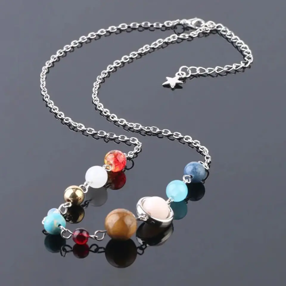 Collar Planetas Sistema Solar Galaxi Piedras Naturales Mujer 3