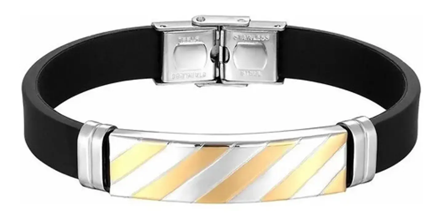 Pulsera Brazalete Manilla Silicona Acero Inoxidable Hombre 1