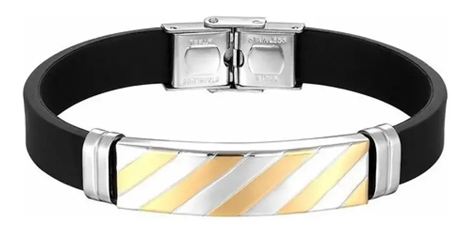 Pulsera Brazalete Manilla Silicona Acero Inoxidable Hombre 1