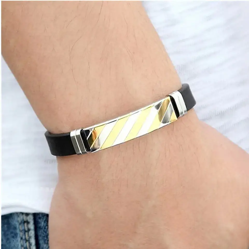 Pulsera Brazalete Manilla Silicona Acero Inoxidable Hombre 3