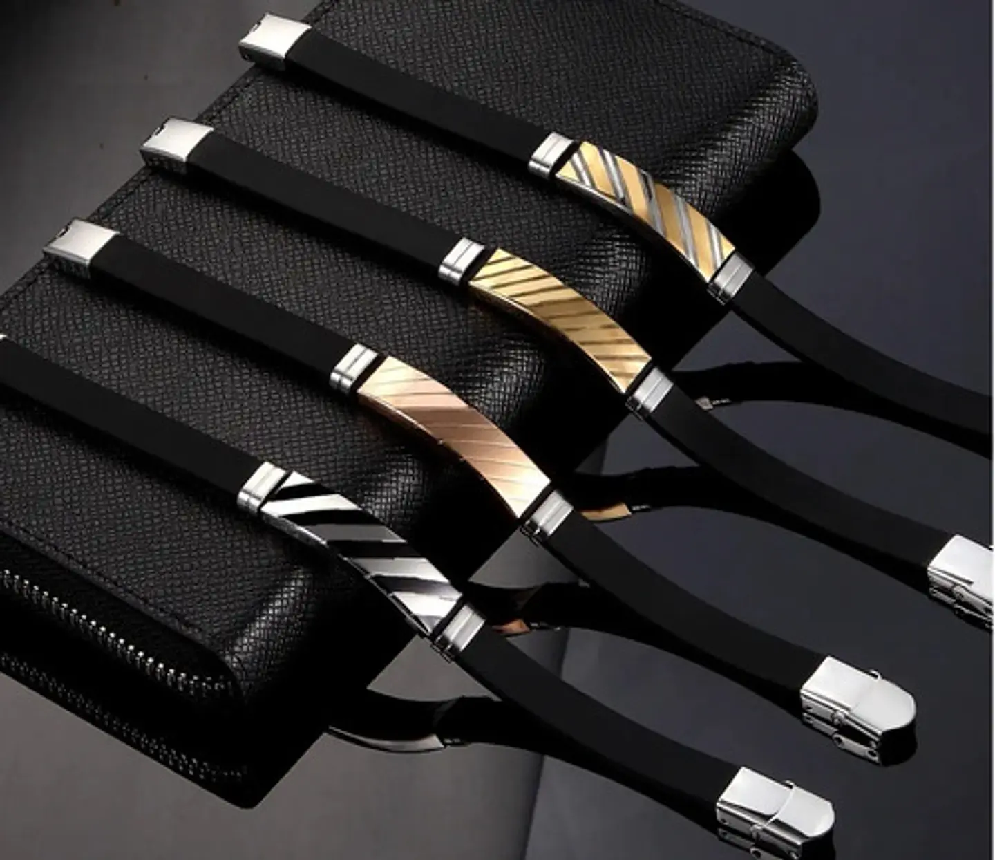 Pulsera Brazalete Manilla Silicona Acero Inoxidable Hombre 4