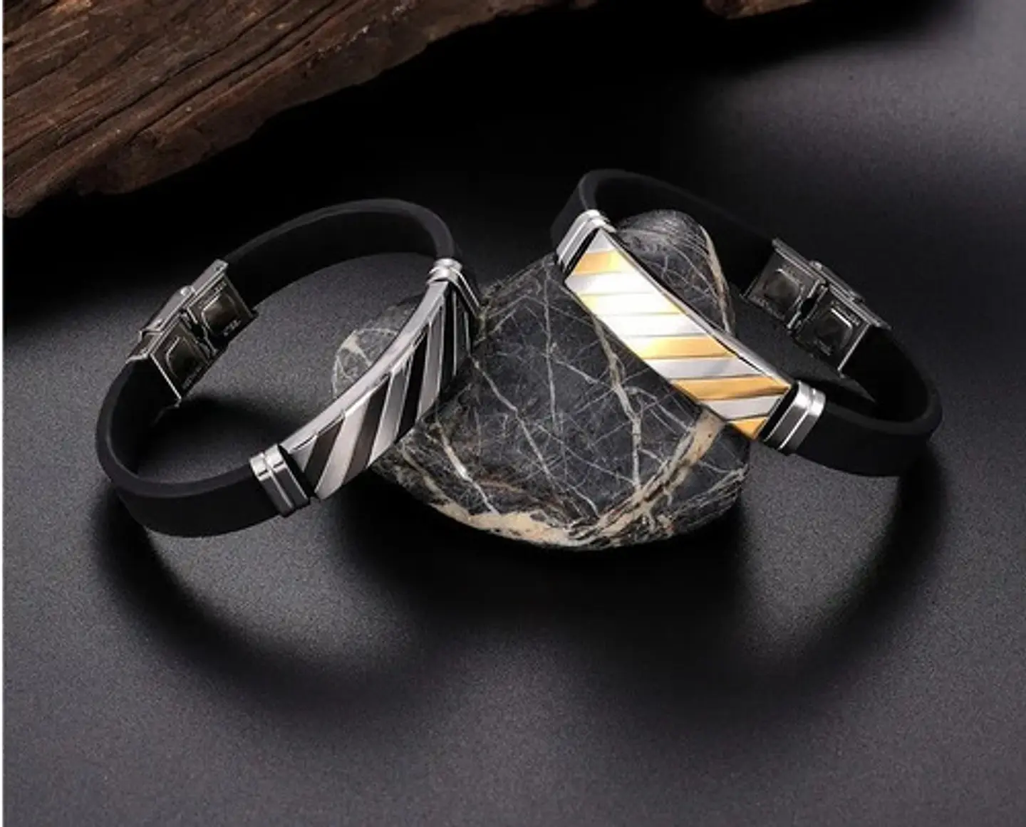 Pulsera Brazalete Manilla Silicona Acero Inoxidable Hombre 5