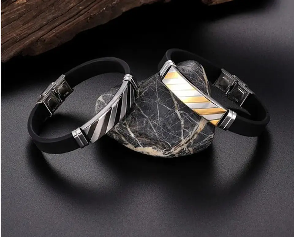 Pulsera Brazalete Manilla Silicona Acero Inoxidable Hombre 5