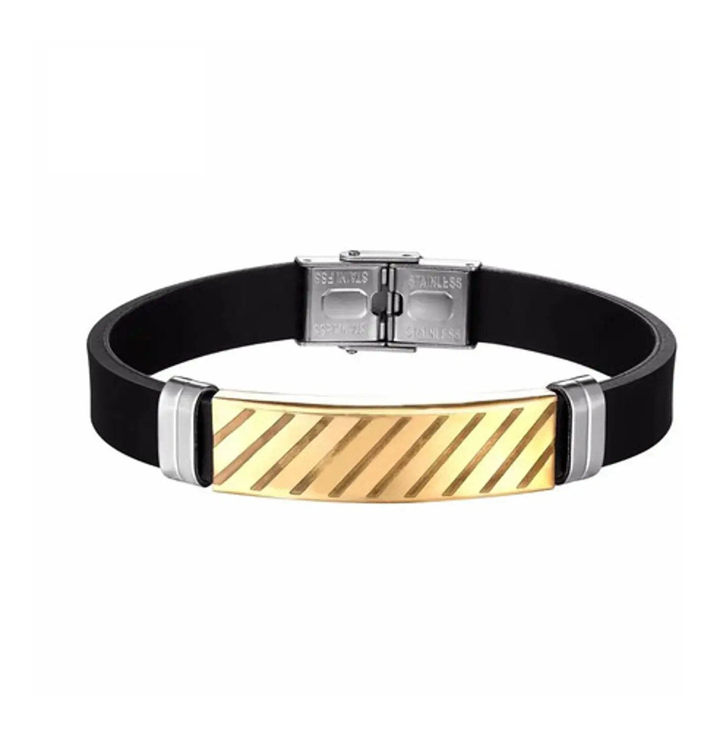 Pulsera Brazalete Manilla Silicona Acero Inoxidable Hombre 6