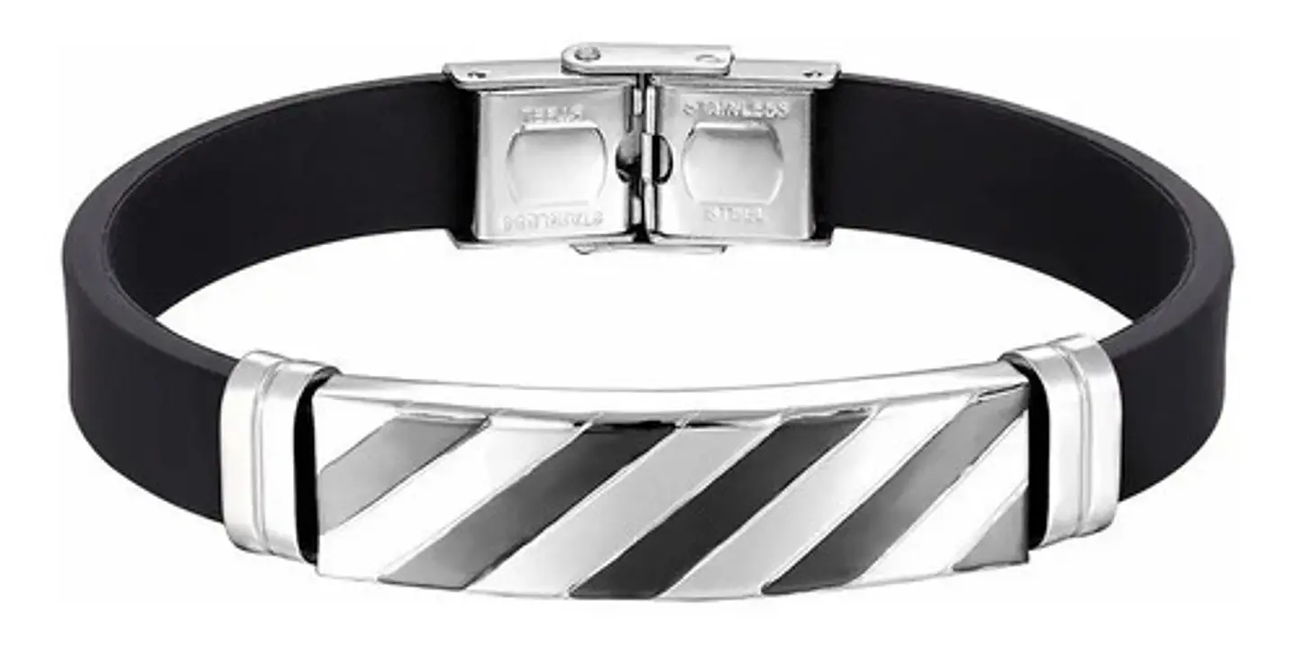 Pulsera Brazalete Manilla Silicona Acero Inoxidable Hombre 7