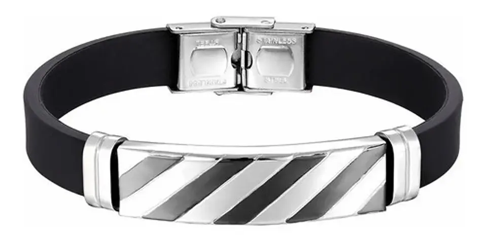 Pulsera Brazalete Manilla Silicona Acero Inoxidable Hombre 7