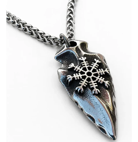 Collar Vikingo En Acero Para Hombre Cadena Dije Aegishjalmur