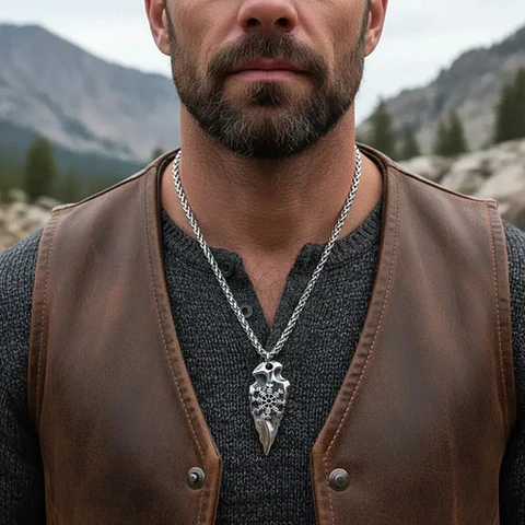 Collar Vikingo En Acero Para Hombre Cadena Dije Aegishjalmur