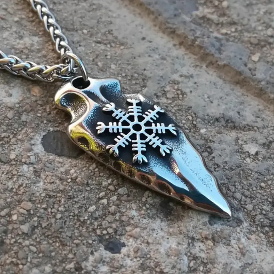 Collar Vikingo En Acero Para Hombre Cadena Dije Aegishjalmur 7