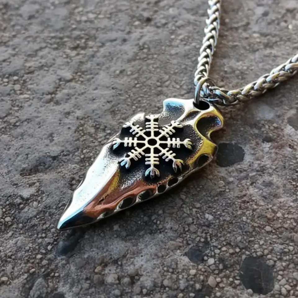 Collar Vikingo En Acero Para Hombre Cadena Dije Aegishjalmur 8