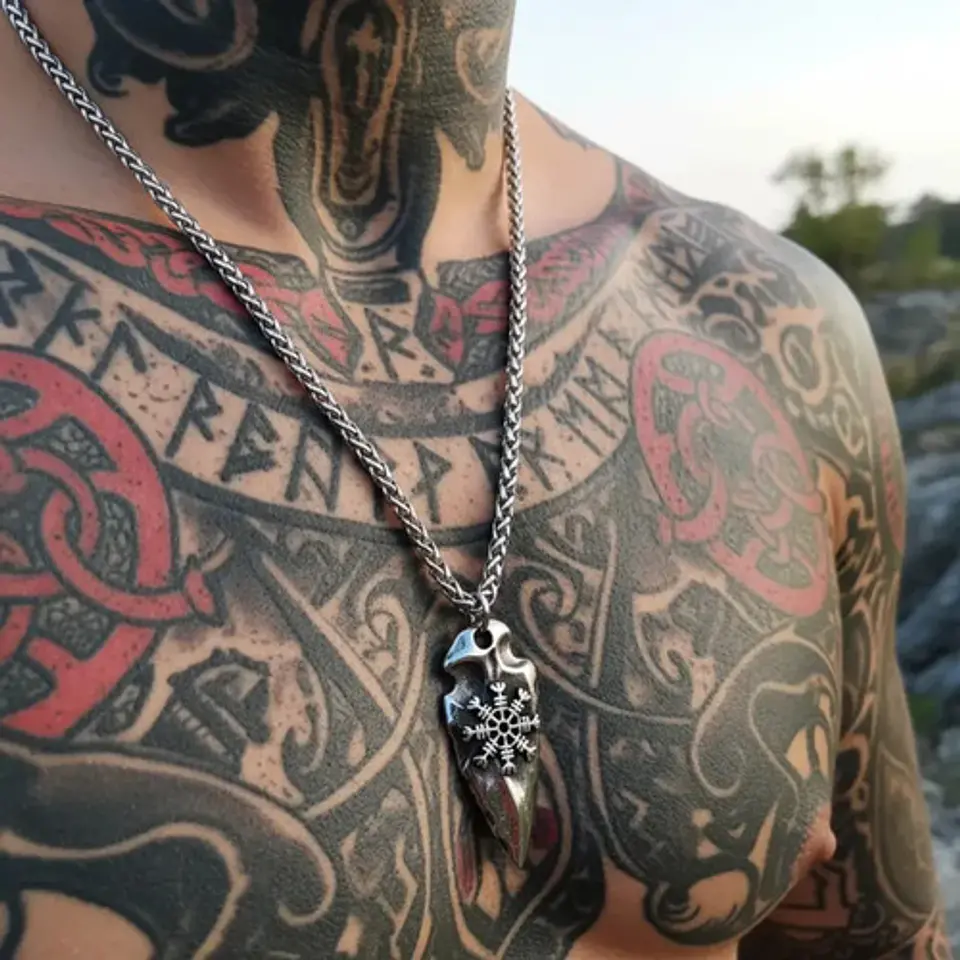 Collar Vikingo En Acero Para Hombre Cadena Dije Aegishjalmur 9