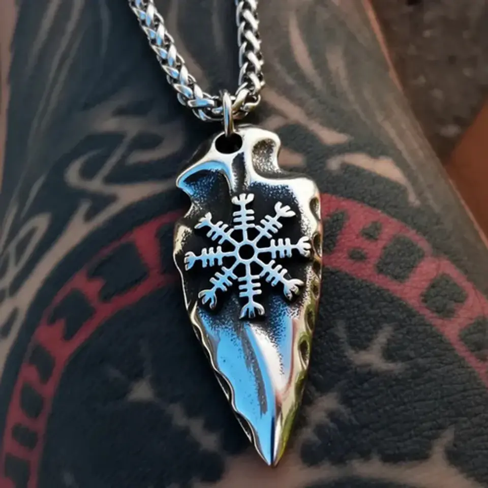 Collar Vikingo En Acero Para Hombre Cadena Dije Aegishjalmur 10