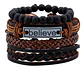 Set de 4 Manillas de Cuero para Hombre Mujer Pulsera Cuentas Believe - Miniatura 1